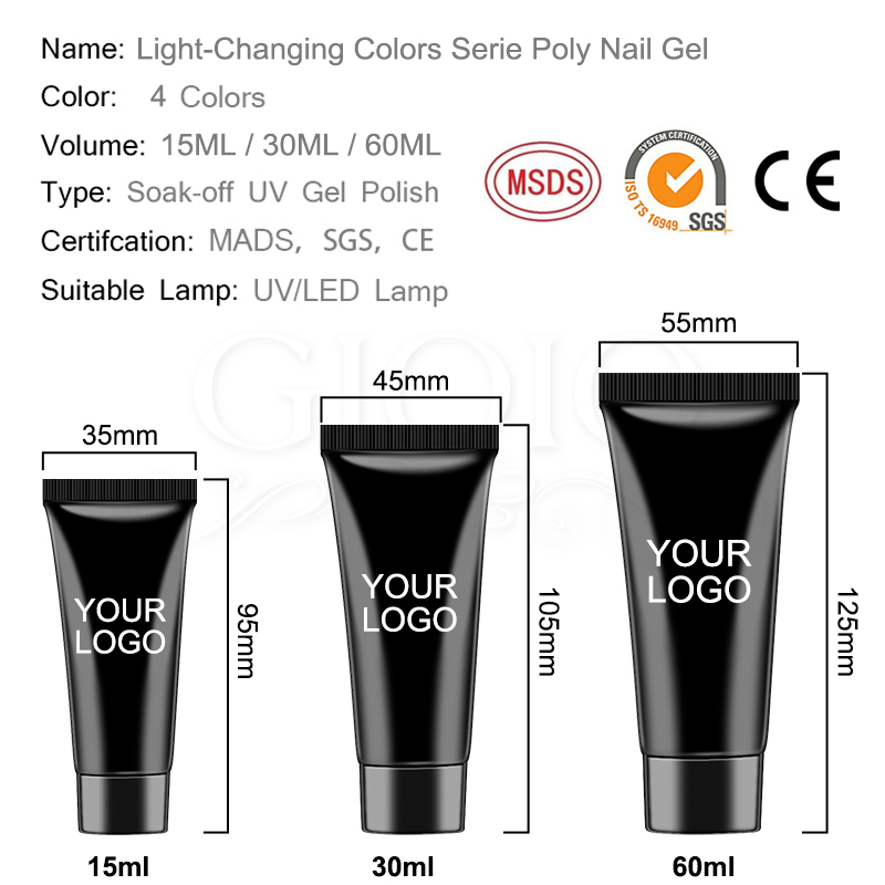Light-Changing Colors Serie 15ml 30ml 60ml Customized Poly Gel
